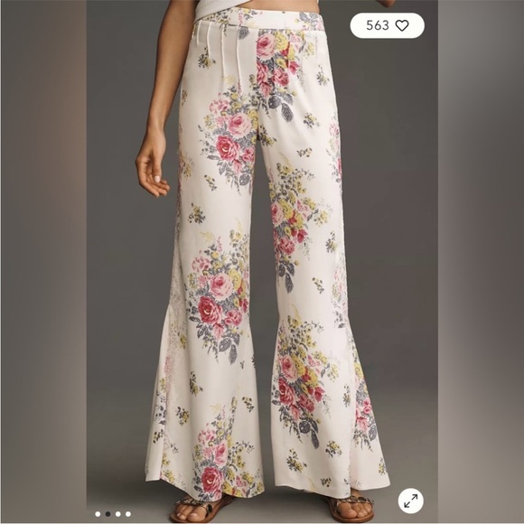 By Anthropologie Floral Lace Silky Flare Pants - Picture 3 of 11